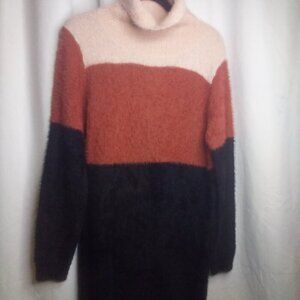 Shop The Mint Dress L Women Long Sleeve Turtle Neck Faux Fur Brown Black